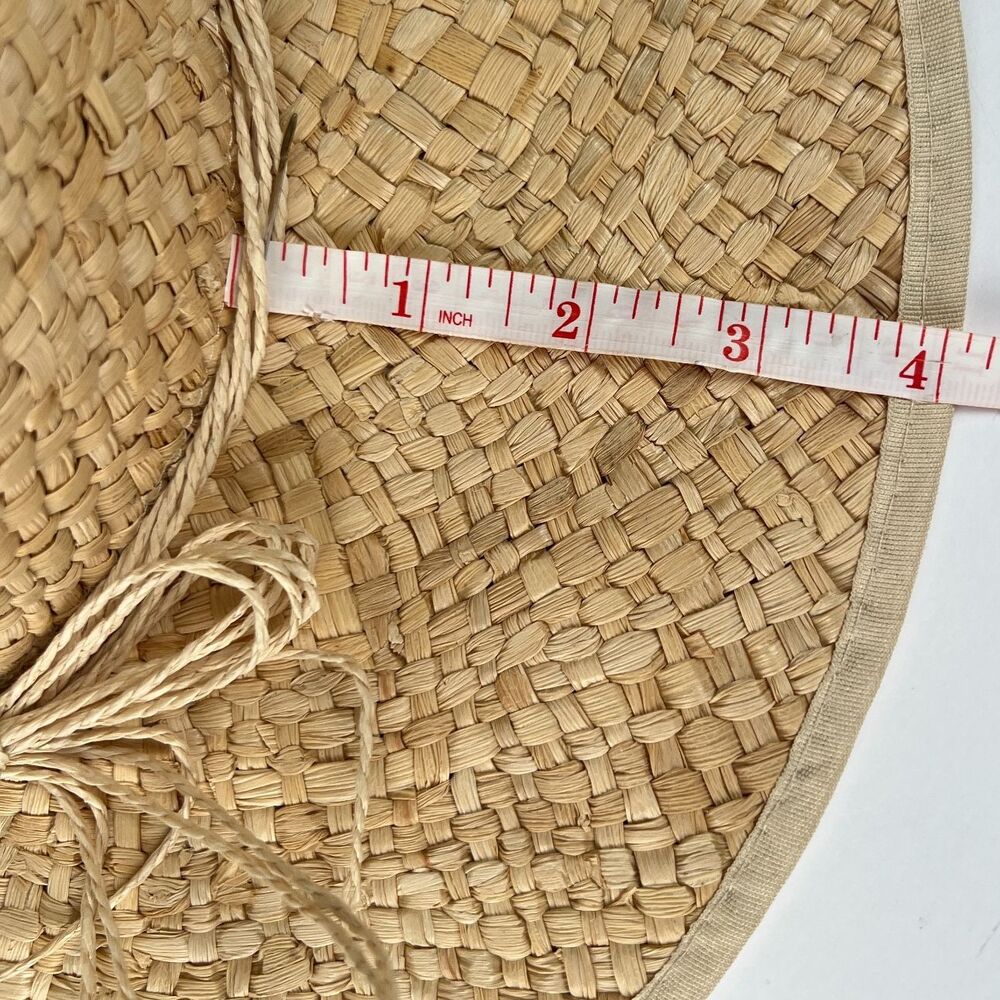 Natural Raffia Straw Sun Hat Wide Brim Bow Accent Beach Womens Cap Garden Sz 7 - Picture 10 of 11